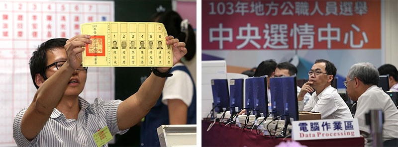 年底九合一選舉公投綁大選,選務複雜,為確保安全性,中選會特別加強演練不靠網路的純手工計票。(吳家昇、謝佳璋攝)